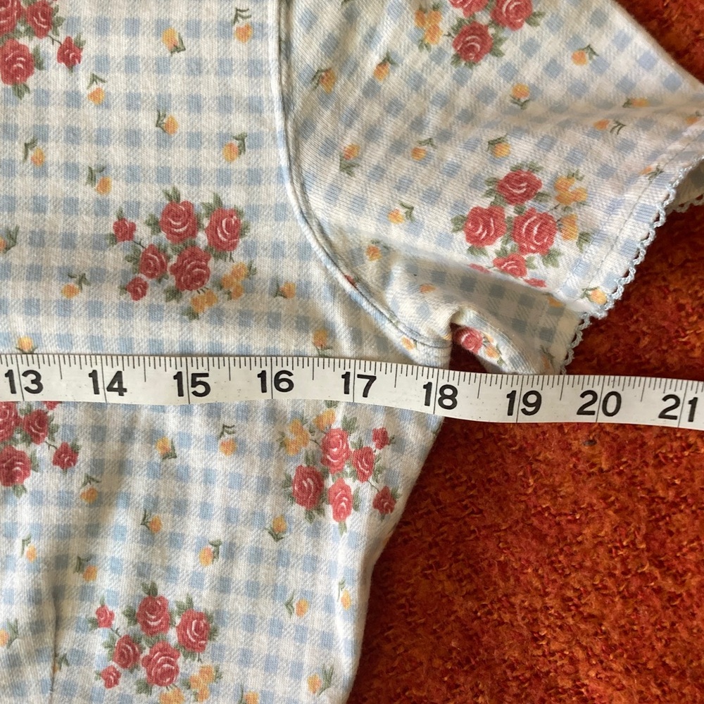 Vintage Adorable Cottage  100% Cotton Gingham Floral White & Blue Midi Dress - Picture 8 of 11